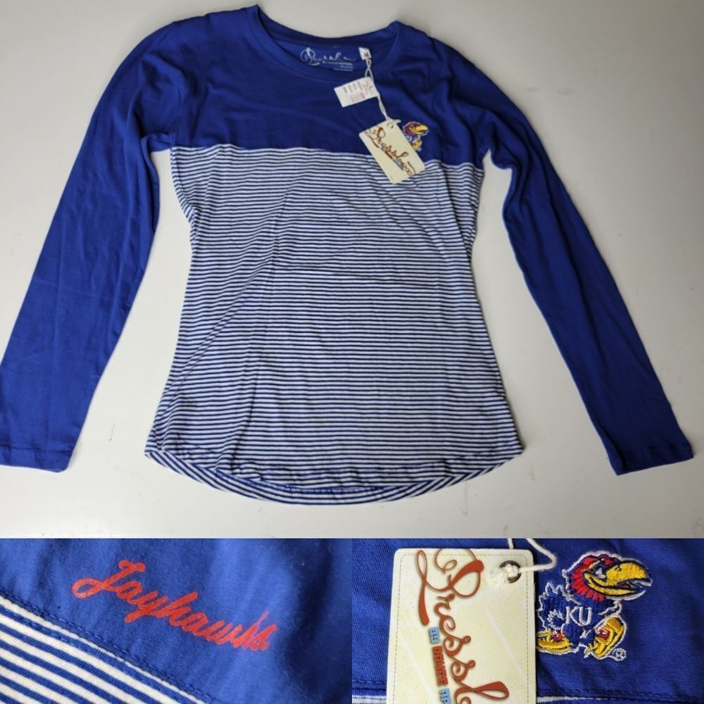 NEW KU KANSAS JAYHAWKS LONG SLEEVE EMBROIDERED TOP M MEDIUM NWT